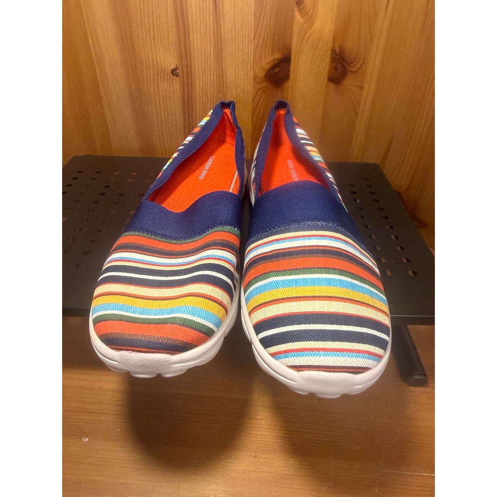 Lands End Womens Multicolor Striped Canvas Slip On Sneakers Navy Blue 9B 437949